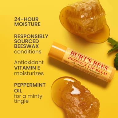 Burt's Bees 100% Natural Moisturizing Lip Balm, Beeswax, 2 Tubes in Blister Box view 2