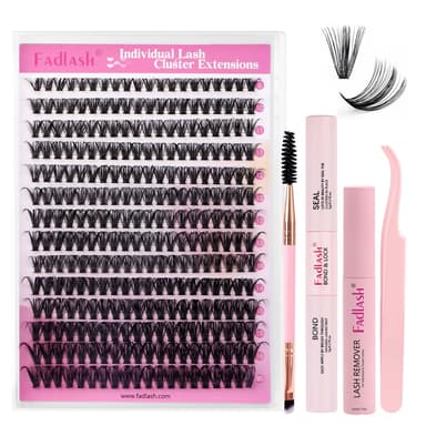 FADLASH 40D 0.07mm D Curl 8-16mm with Bond and Seal, Eyebrow Brush, Tweezers and Remover DIY Eyelash Extensions view 1