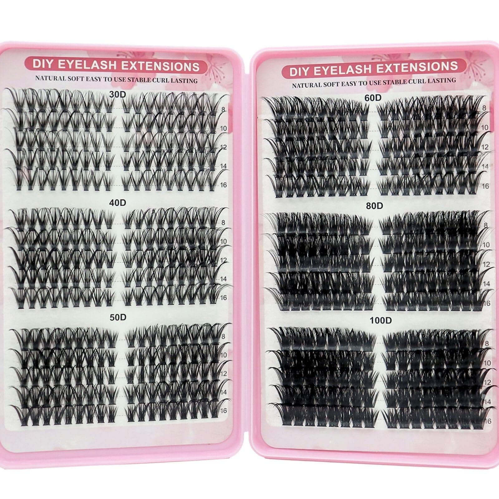 KEYRI 540 Pieces Individual Eyelashes 30-40-50-60-80-100D Fluffy Russian Eyelashes Extensions Cluster Lashes Kit DIY Eye Lashes Ultra-lightweight Eyelash Clusters for Girls and Women (8-16mm Mix)