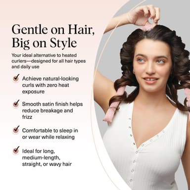 Kitsch Satin Heatless Curlers Set – Heatless Curls Overnight with 34" Hair Curler & 2 Satin Scrunchies, Comfortable No Heat Hair Curlers to Sleep In for Frizz-Free & Non-Damage Styling - Micro Dot view 3