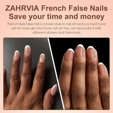 ZAHRVIA French False Nails -Press On Nails Short Round - Fake Nails Tip French False Nail Kit - Full Cover Stick on Nail Art Manicure Decorations (Short Ellipses-Dark Nude) view 4