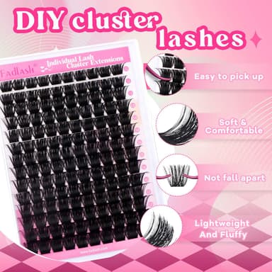 FADLASH 200pcs 0.07mm D Curl 12-18mm 200D Wispy Reusable Soft Fluffy Cluster Lashes DIY Eyelash Extensions view 2