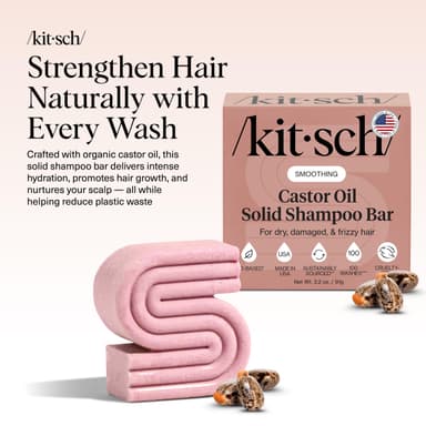 Kitsch Castor Oil Solid Shampoo Bar 91g - Hydrating & Moisturizing Hair Care - Organic Castor Oil Solid Shampoo for Hair Growth & Scalp Nourishment - Silicone & Paraben-Free, Vegan view 2