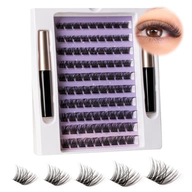 Individual Lashes Cluster Lashes 90 Lash Clusters DIY False Eyelashes Individual Reusable Soft Natural Easy Fan Russian Lashes Eyelash Extensions Clear Glue 10-16mm C CC D Curl view 4
