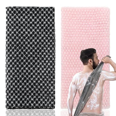 2Pcs Japanese Exfoliating Towel,Exfoliating Shower Towel,Extra Long Exfoliating Washcloth for Men Women,Exfoliating Body Scrubber for Cleaning&spa(Black+Pink) view 1