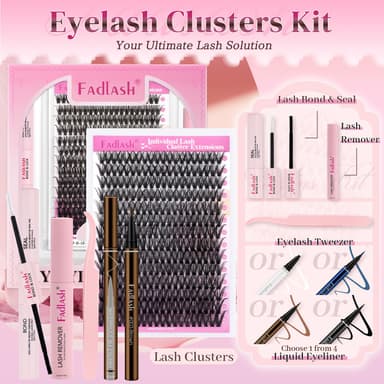 FADLASH 40D 0.07mm D Curl 12-18mm Kit with Brown Eyeliner, Bond and Seal, Remover and Tweezers DIY Eyelash Extensions view 3