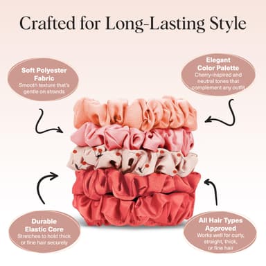 Kitsch Ultra-Petite Satin Scrunchies for Women - No Crease, Frizz-Free Sleep | Softer Than Silk Scrunchies Gentle On Hair Scrunchies for All Hair Types | Stylish Hair Accessories- Cherry Blossom, 5pcs view 4