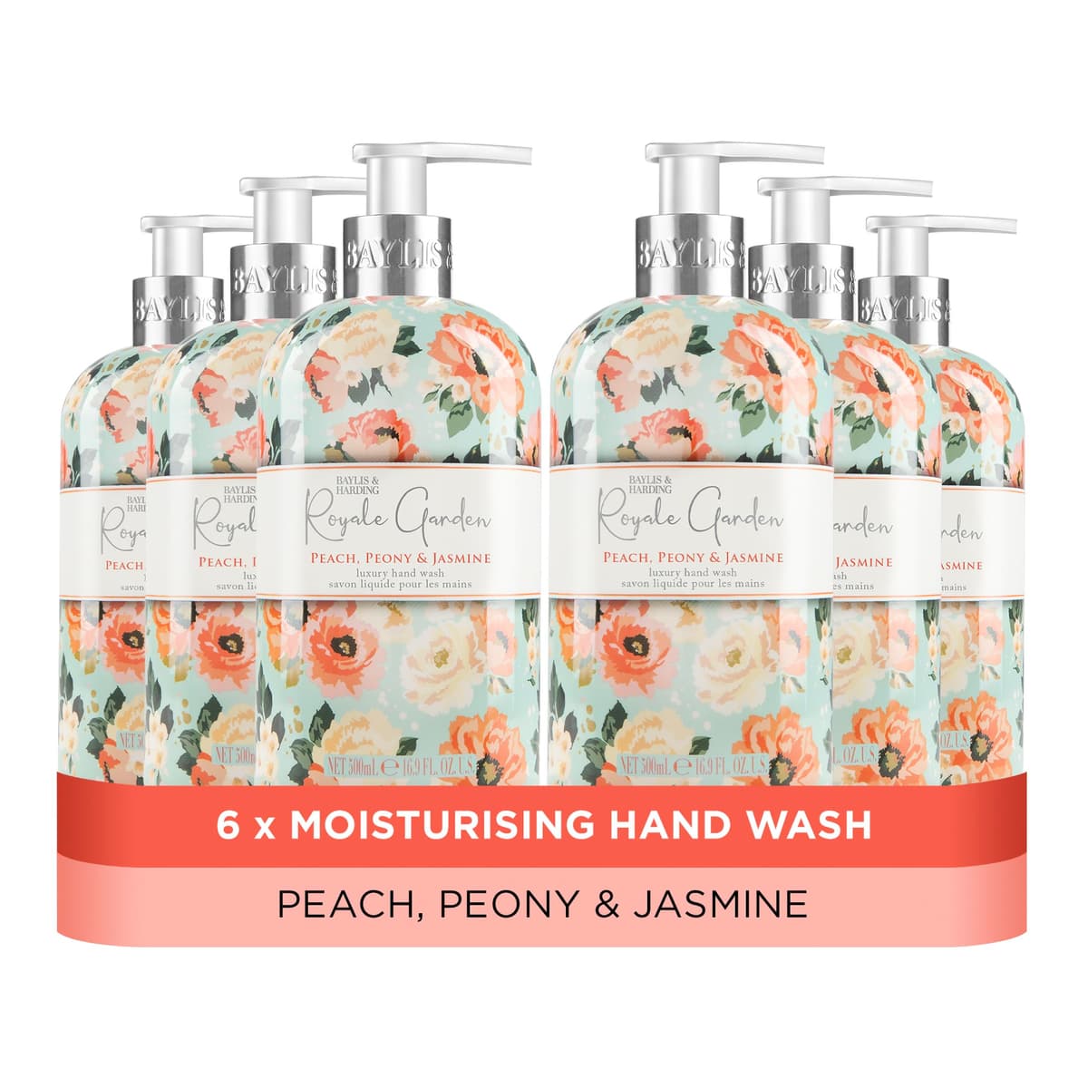 Baylis & Harding Royale Garden Peach Peony & Jasmine Hand Wash 500ml,pack of 6