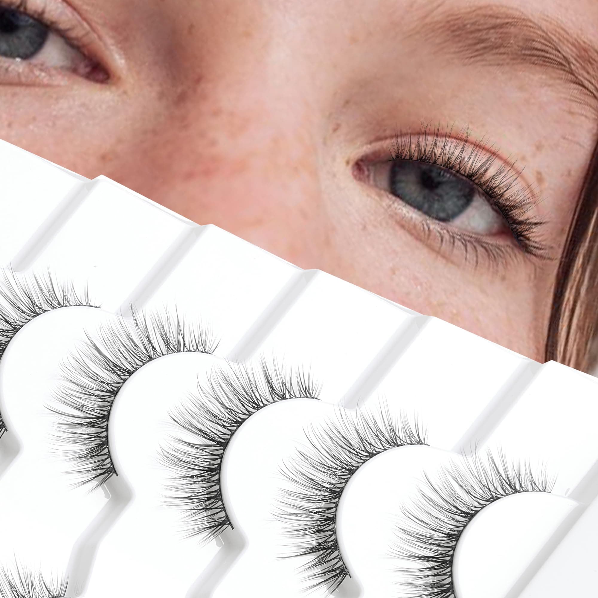 Onlyall Short Lashes Natural Look Wispy False Eyelashes Asian Flared Eyelash Small Fake Eye Lash Soft Fluffy 7 Pairs DK14