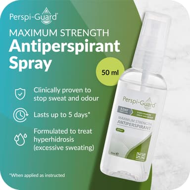 Perspi-Guard Maximum Strength Antiperspirant Spray 50 ml, 1-Pack, Strong Deodorant for Excessive Sweating & Hyperhidrosis, Anti Sweat Spray, Unscented view 2