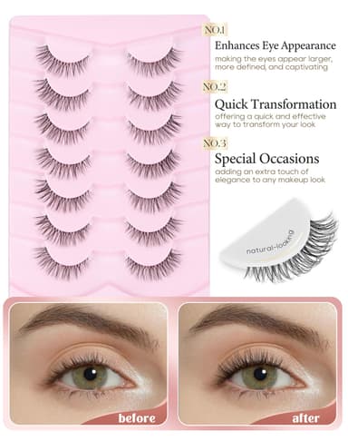 Onlyall Natural Eyelashes Wispy Lashes Clear Band Natural Looking False Eyelash C Curl Lash Fake13mm H6 view 2