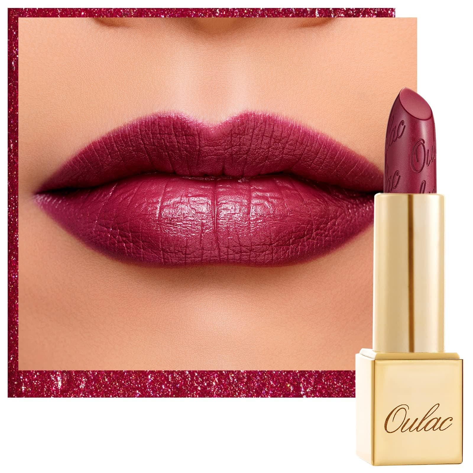 OULAC Metallic Shine Glitter Lipstick, Wine Red High Impact Lipcolor, Lightweight Soft and Ultra Hydrating, Long Lasting, Vegan & Cruelty-Free, Full-Coverage Lip Color 4.3 g/0.15 One Last Kiss (14)