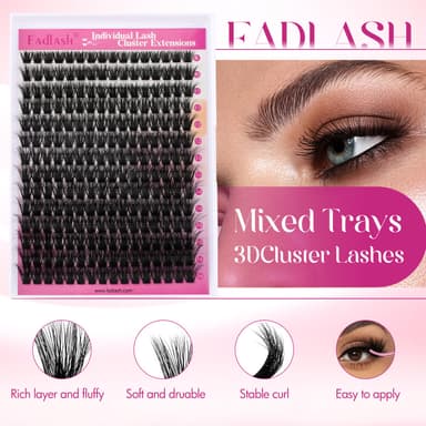 FADLASH 100D 0.07mm D Curl 8-16mm Large Tray Wispy Russian 3D Fluffy Cluster Lashes DIY Eyelash Extensions view 2