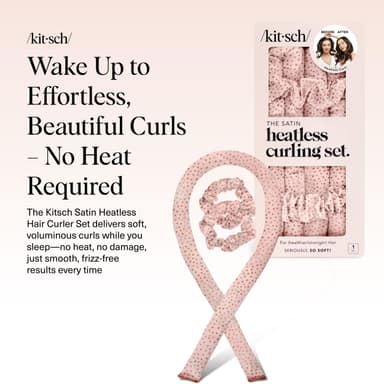 Kitsch Satin Heatless Curlers Set – Heatless Curls Overnight with 34" Hair Curler & 2 Satin Scrunchies, Comfortable No Heat Hair Curlers to Sleep In for Frizz-Free & Non-Damage Styling - Micro Dot view 2