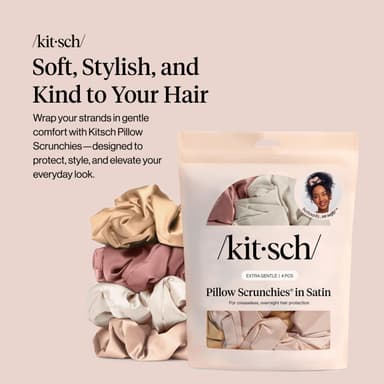 Kitsch Pillow Satin Scrunchies for Women - Hair Ties No Damage, No Crease Hair Accessories | Perfect for Day or Night | Ideal Gifts for Women - Neutral Multicolor, 4pcs view 3
