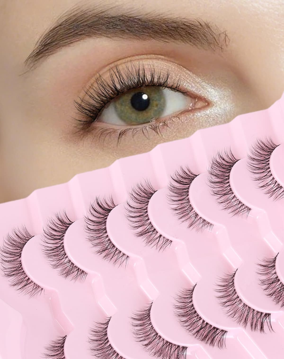 Onlyall Natural Eyelashes Wispy Lashes Clear Band Natural Looking False Eyelash C Curl Lash Fake13mm H6