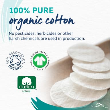Lil-Lets Cotton Wool Round Pads, 6 x 100 Count, Certified Organic, 100% Pure Cotton Wool, Soft and Absorbent, Gentle on Skin, Dermatologically Tested view 3