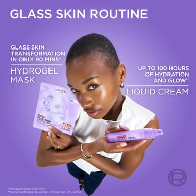 L'ORÉAL Paris Glass Skin Hyaluronic Mask and Cream Duo, Hydrogel Glow Face Mask 4 Pack and Glass Skin Liquid Face Cream (70ml), Visible Plump, Smoothed, Glowing Skin, Powered by Hyaluronic Acid, 70ml view 2