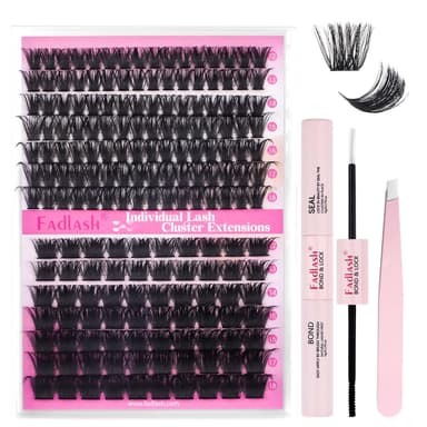 FADLASH 100D+200D 0.07mm D Curl 12-18mm with Bond and Seal and Tweezers Fluffy Cluster Lashes DIY Eyelash Extensions view 1