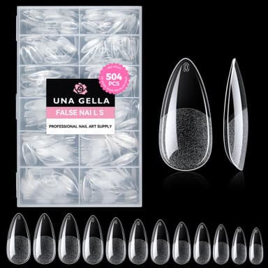 UNA GELLA Nail Tips, 504PCS Clear False Nail Medium Almond Shape For Gel Extensions - 12 Sizes Soft Acrylic Gel Press On Nails No C Curve Gift For Diy At Home view 1