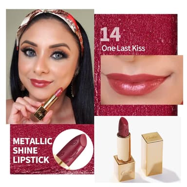 OULAC Metallic Shine Glitter Lipstick, Wine Red High Impact Lipcolor, Lightweight Soft and Ultra Hydrating, Long Lasting, Vegan & Cruelty-Free, Full-Coverage Lip Color 4.3 g/0.15 One Last Kiss (14) view 2