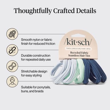 Kitsch Seamless Garden Bouquet Hair Ties No Damage 8pcs - Hair Bands for Women - Strong Stretchy Hairbands & Hair Bobbles - Soft Nylon Hair Elastics, Snag-Free Rubber Bands for Updos & Braids view 4
