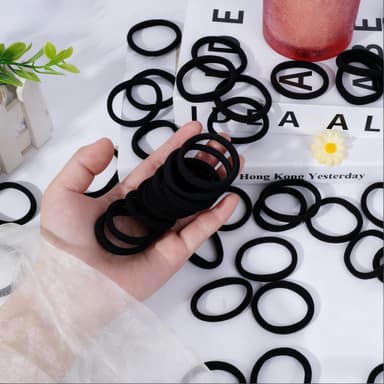 ZHIYE Elastic Hair Ties, 100 Pcs Thick Seamless Hair Bands No Damage Soft Ponytail Holders Hair Bobbles for Girls Women, Black view 3