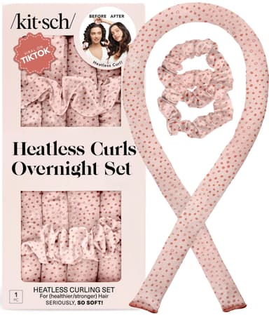 Kitsch Satin Heatless Curlers Set – Heatless Curls Overnight with 34" Hair Curler & 2 Satin Scrunchies, Comfortable No Heat Hair Curlers to Sleep In for Frizz-Free & Non-Damage Styling - Micro Dot view 1