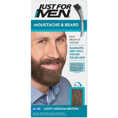 Just for men Moustache & Beard Light-Medium Brown Dye, Eliminates Grey for a Thicker & Fuller Look, M30 view 1