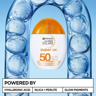 Garnier Ambre Solaire Face SPF Sunscreen Super Daily UV Hyaluronic Acid Refreshing Water Fluid SPF50 Glow, 12H Fresh Skin, Dry Touch & Hydrating, Compatible With Makeup, Glow Water Fluid - 40ml view 3