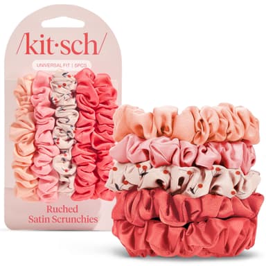 Kitsch Ultra-Petite Satin Scrunchies for Women - No Crease, Frizz-Free Sleep | Softer Than Silk Scrunchies Gentle On Hair Scrunchies for All Hair Types | Stylish Hair Accessories- Cherry Blossom, 5pcs view 1