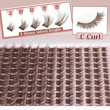 Brown Lash Clusters Kit Natural Dark Brown Eyelash Extensions Kit Wispy Individual Lashes C-Curly Cluster Lashes Extensions with Bond and Seal Lash Glue and Eyelashes Tweezers DIY Eyelashes Kit view 4