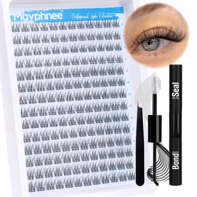 Natural Cluster Lashes Kit 168 Pcs Wispy Lash Extensions CC Curl 9-11MM Mixed Lengths Eyelash Extension Individual Kit with Lashes Bond and Seal and Tweezers DIY at Home by Mavphnee view 1