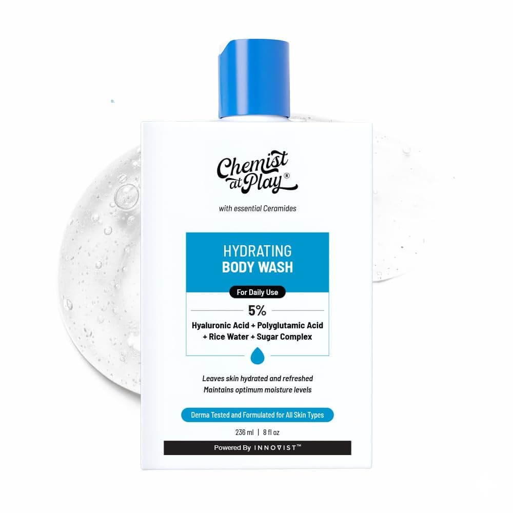 Chemist at Play Hydrating Body Wash | With 5% Hyaluronic Acid Bodywash for Intense Hydration | Reduces Flakes & Itchiness | For Dry Skin | Polyglutamic Acid & Hyaluronic Acid | For Women & Men | 236ml