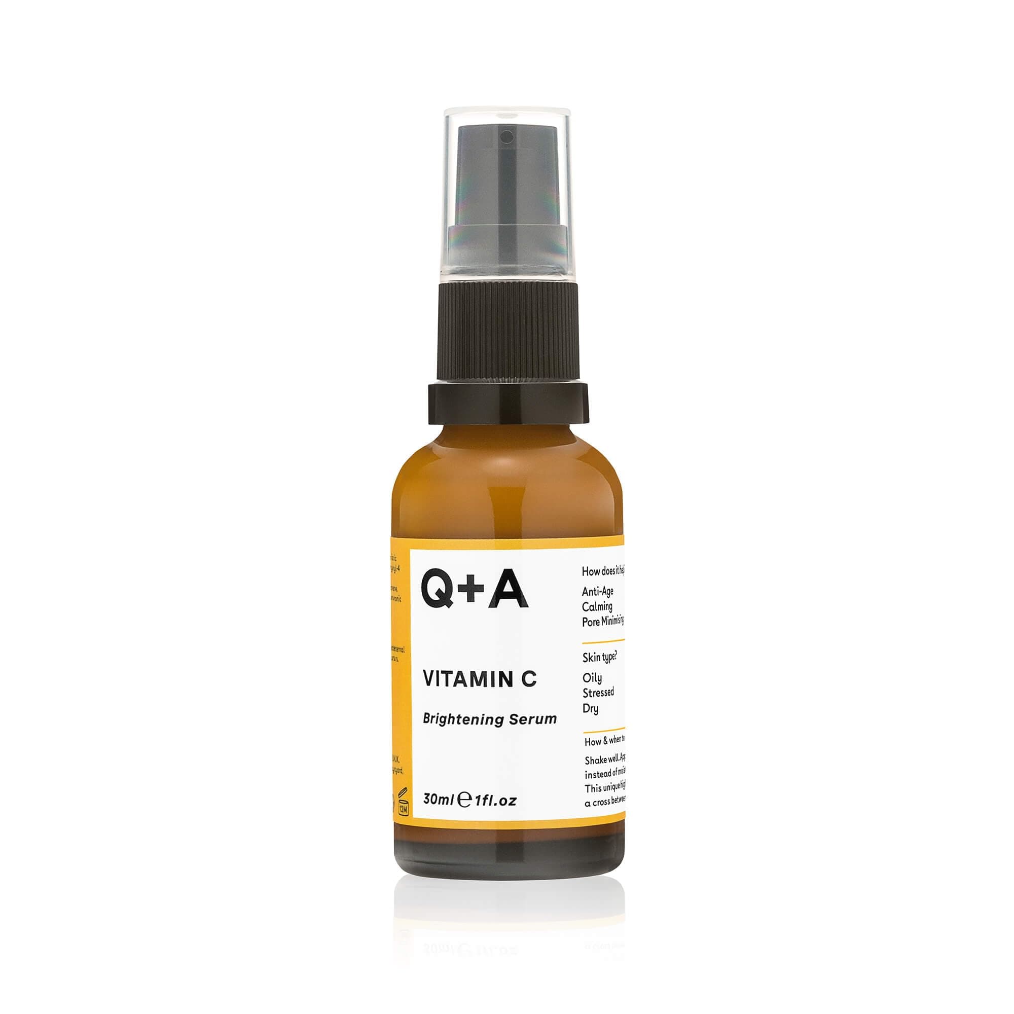 Q+A Vitamin C Brightening Face Serum (30ml), Vitamin C Serum for Face with Hyaluronic Acid, Hydrating and Anti-Ageing, Fragrance Free Skincare, Brightens Skin and Evens Out Skin Tone