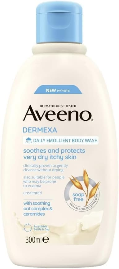 Aveeno Dermexa Daily Emollient Body Wash, Gently cleanses and Soothes, For Very Dry Itchy Also Eczema Prone Skin, 300 ml(Packaging may vary) view 1