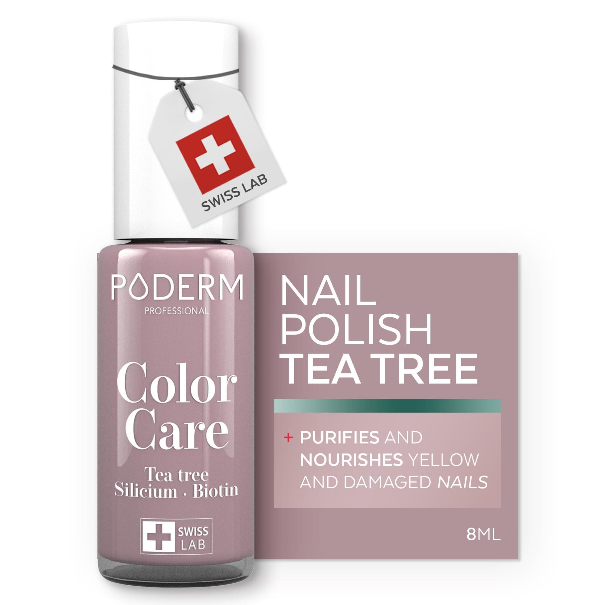 PODERM Nail Care Polish with Tea Tree - Parma | Swiss Lab - 8ML | Enriched with Tea Tree, Silicon & Biotin | Purifies, Clarifies & Nourishes Yellow Nails | Created by a Podiatrist