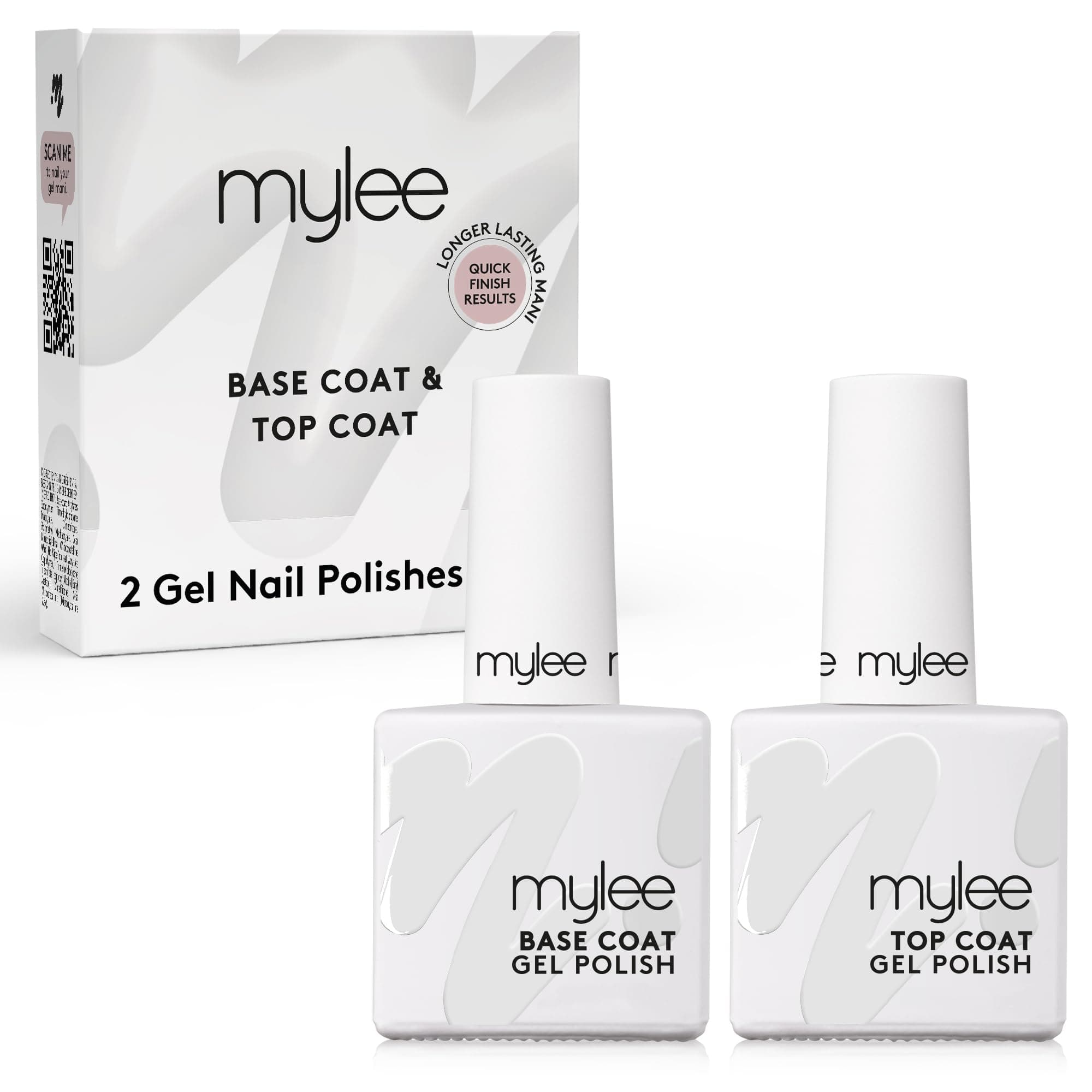 Mylee Gel Nail Polish Top & Base Coat 2x10ml - UV LED Nail Art Manicure Pedicure for Salon and Home Use, Lasts Up to 3 Weeks, Easy to Apply, Durable and Safe
