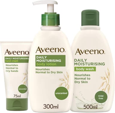 Aveeno Daily Moisturising Steps Skin Care Regime Set Body Wash Body Lotion And Hand Cream Nourishes Sensitive And Dry Skin, 3 Count view 1