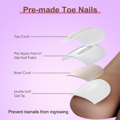 ZAHRVIA 120pcs French Tip False Toe Nails, Ready-to-Use Press On Toenail, Acrylic Fake Nails 12 Sizes Stick On Toenails For Women French Tip Gift for Girls, Easy Application (White) view 3