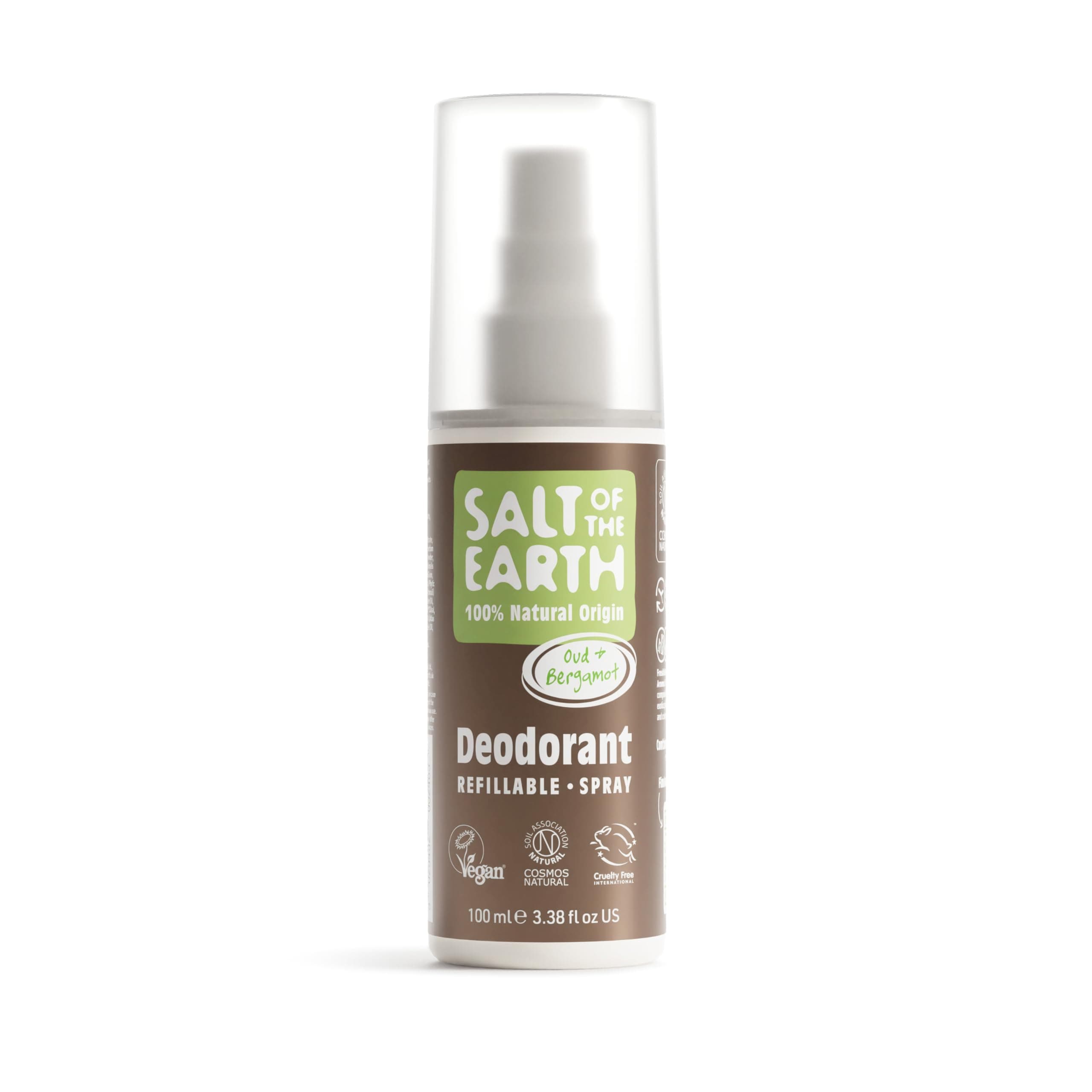 Salt of the Earth - Refillable Natural Deodorant Spray - 100% Natural Origin Ingredients - Oud & Bergamot - Suitable For Women, Men & Kids - Vegan - Smart Refillable Format - 100 ml