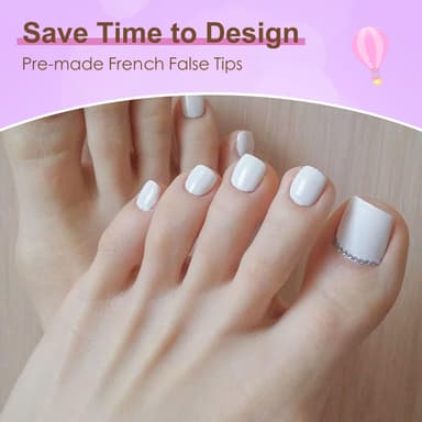 ZAHRVIA 120pcs French Tip False Toe Nails, Ready-to-Use Press On Toenail, Acrylic Fake Nails 12 Sizes Stick On Toenails For Women French Tip Gift for Girls, Easy Application (White) view 2