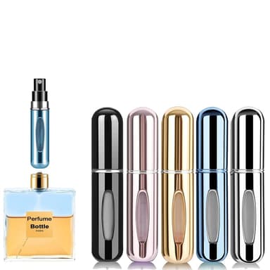 Rosiya Perfume Atomiser pack of 5pcs Perfume Travel Bottle, 5ML Refillable Perfume Spray Bottle Easy to Refill Empty Atomiser for Purse, Handbag, Pocket and Luggage (Glossy) view 1