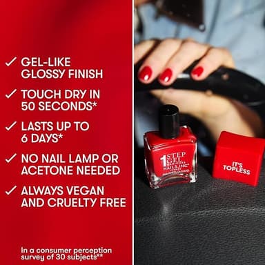 Nails Inc It's Topless Gel-Like Nail Polish, 4-in-1 Base Coat, Treatment, Colour & Top Coat, Long Lasting, Strong, Chip Free Nails, Glossy Salon Quality Manicure, Air Dry Nail Polish, Trinny, 14 ML view 4