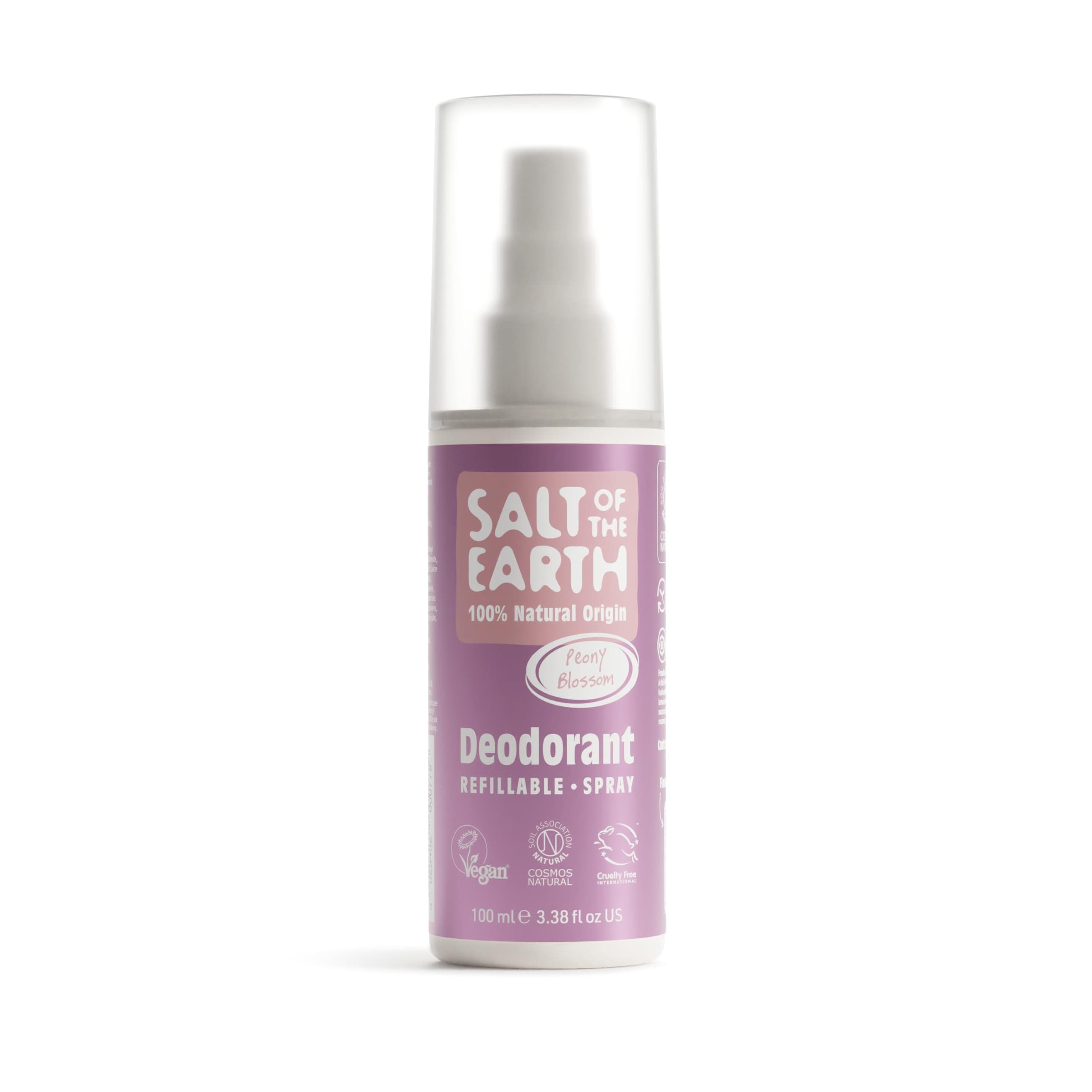 Salt of the Earth - Refillable Natural Deodorant Spray - 100% Natural Origin Ingredients - Peony Blossom - Suitable For Women, Men & Kids - Vegan - Smart Refillable Format - 100ml