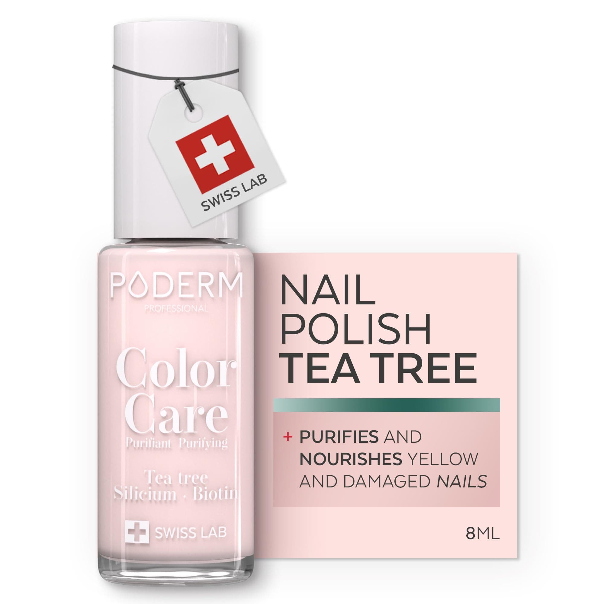 PODERM Nail Care Polish with Tea Tree - Nude Blush | Swiss Lab - 8ML | Enriched with Tea Tree, Silicon & Biotin | Purifies, Clarifies & Nourishes Yellow Nails | Created by a Podiatrist