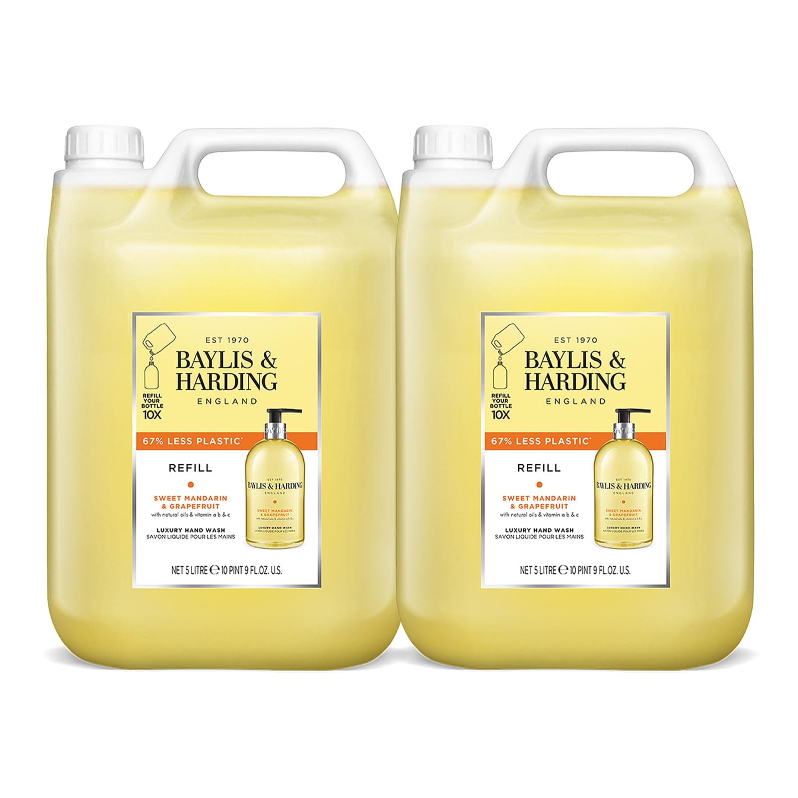 Baylis & Harding Sweet Mandarin & Grapefruit Hand Wash 5 Litre Refill (Pack of 2, total 10 litres) - Vegan Friendly