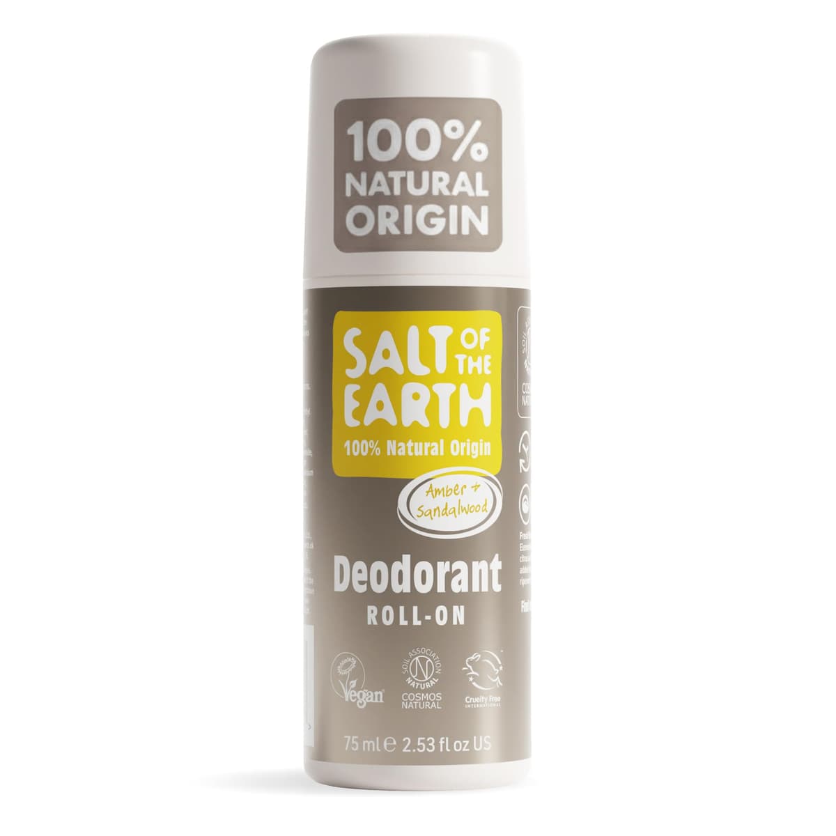 Salt of the Earth - Natural Deodorant Roll On - Amber & Sandalwood - 100% Natural Origin Ingredients - Vegan - Suitable for Men, Women & Kids - 75ml