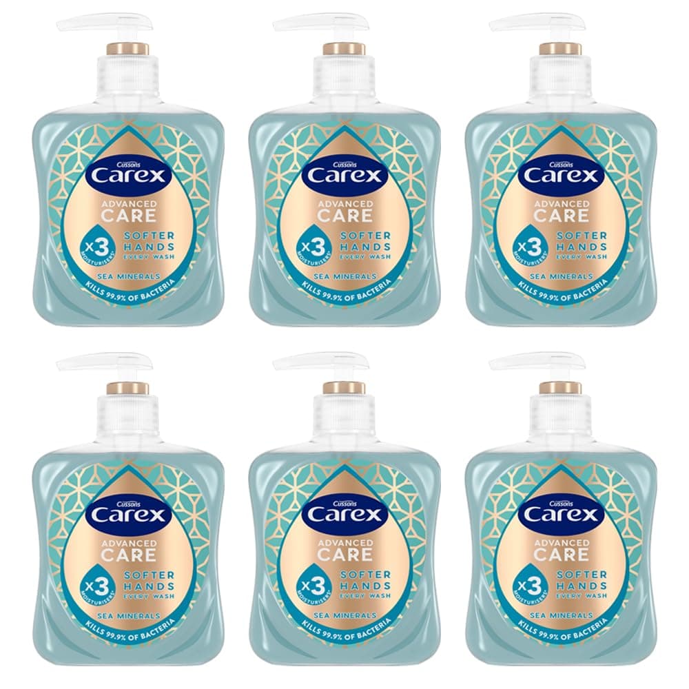 Carex Advanced Care Sea Minerals Antibacterial Hand Wash, 3x More Moisturisers, Clean & Protect Hands, Bulk Buy, Pack of 6 x 250ml