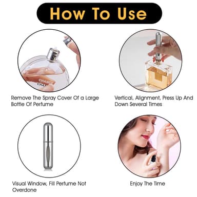 Rosiya Perfume Atomiser pack of 5pcs Perfume Travel Bottle, 5ML Refillable Perfume Spray Bottle Easy to Refill Empty Atomiser for Purse, Handbag, Pocket and Luggage (Glossy) view 3